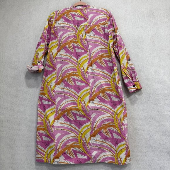Anthropologie Shirt Dress Womens Medium Pink Tropical Floral Button Front Cotton - Picture 6 of 10